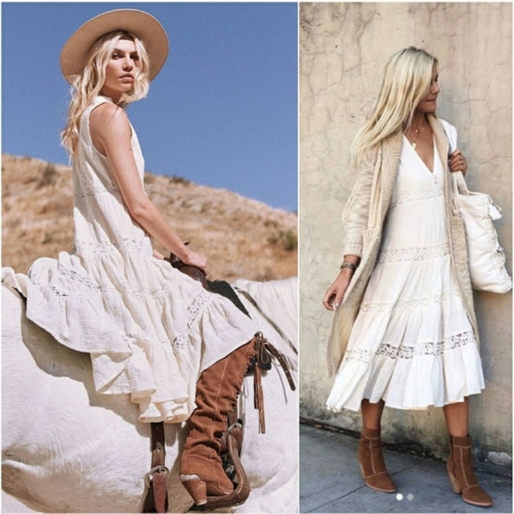 Doe Eyed Midi Dress Cream Gown S Spell Designs NWT - Picture 5 of 16